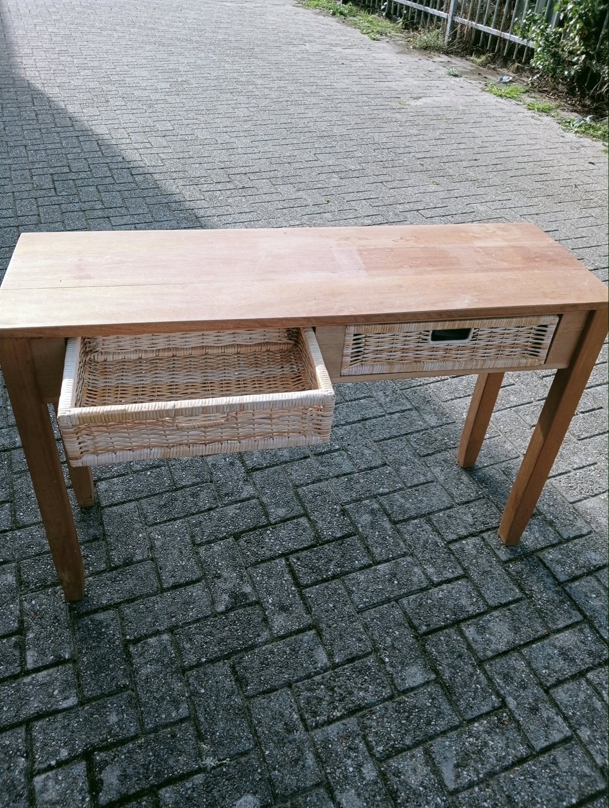 Sidetable met 2 rieten lades - 120x40x75 cm, Huis en Inrichting, Ophalen, Gebruikt, 100 tot 150 cm, Overige houtsoorten