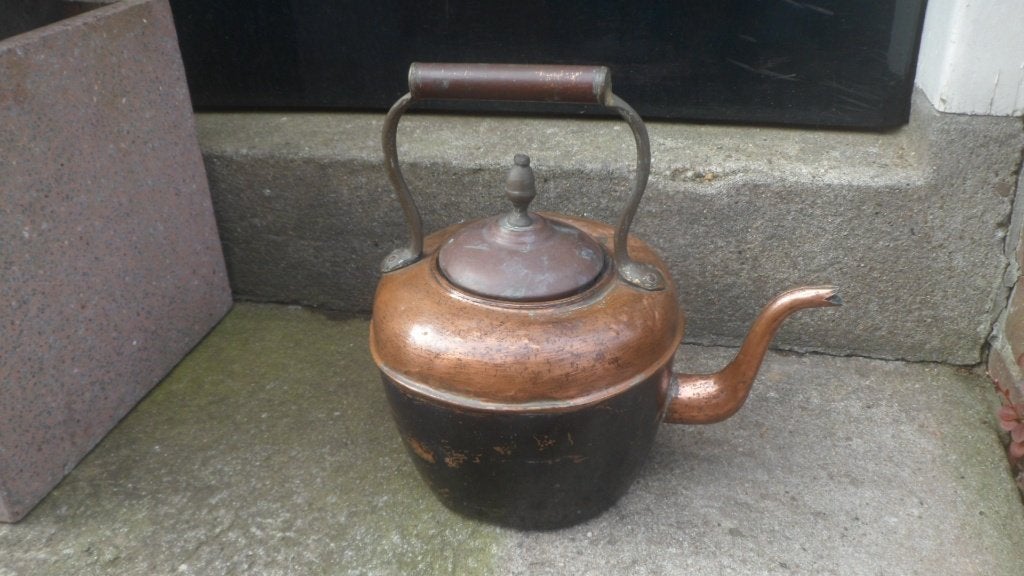 Antieke koperen ketel waterketel kachelketel 27 cm. hoog, Ophalen of Verzenden, Koper