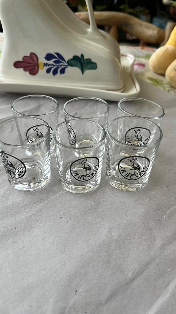J,h Henkes zes borrel glaasjes, Ophalen of Verzenden, Zo goed als nieuw, Borrel- of Shotglas