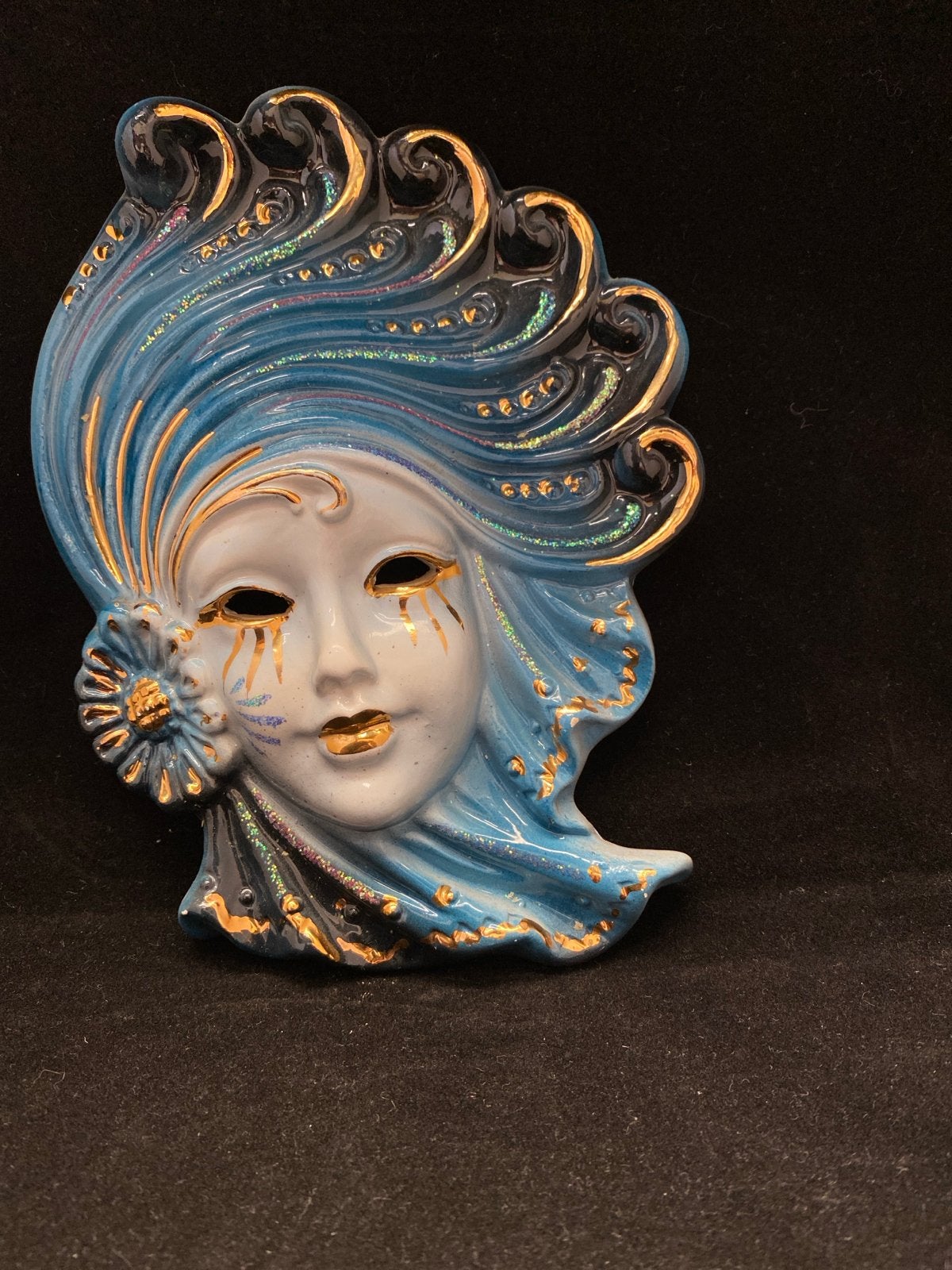 Vintage Venetiaans Masker Wanddecoratie - Blauw/Goud, Ophalen of Verzenden