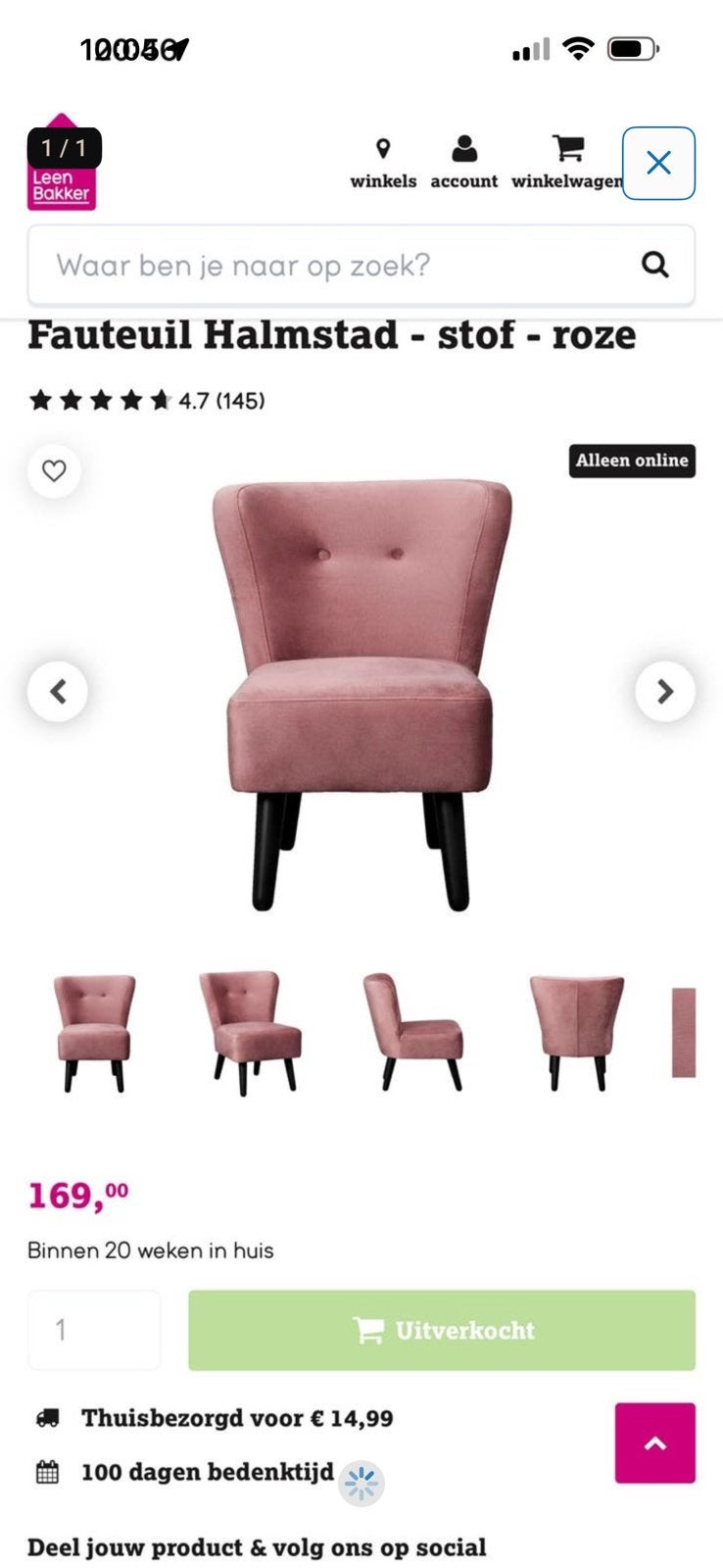 Fauteuil Halmstad - stof - roze, Ophalen, Overige kleuren, Zo goed als nieuw, Eén