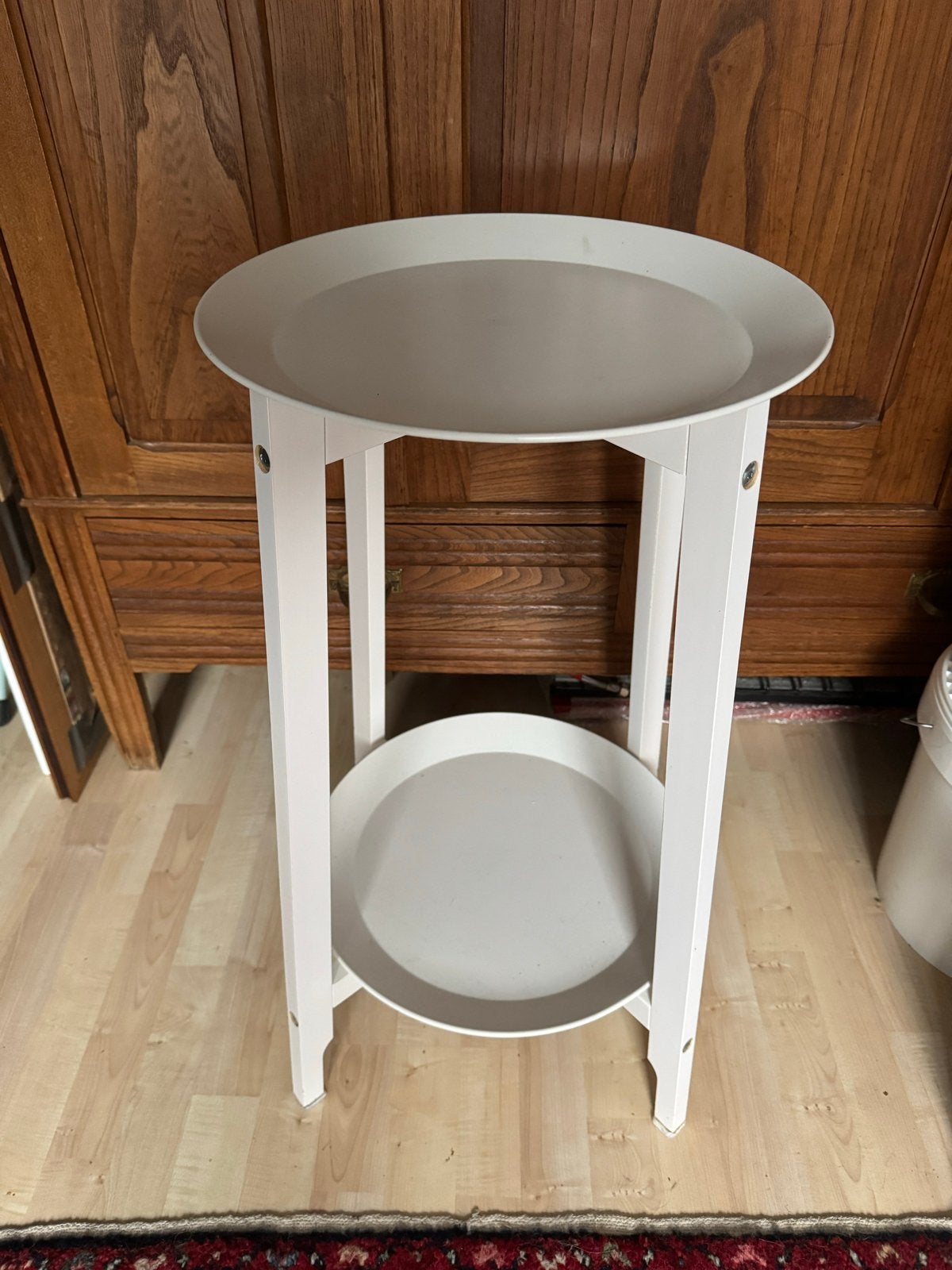 IKEA Plantentafeltje Hout met Metalen Borden, Huis en Inrichting, Ophalen, Minder dan 55 cm, Rond, Zo goed als nieuw