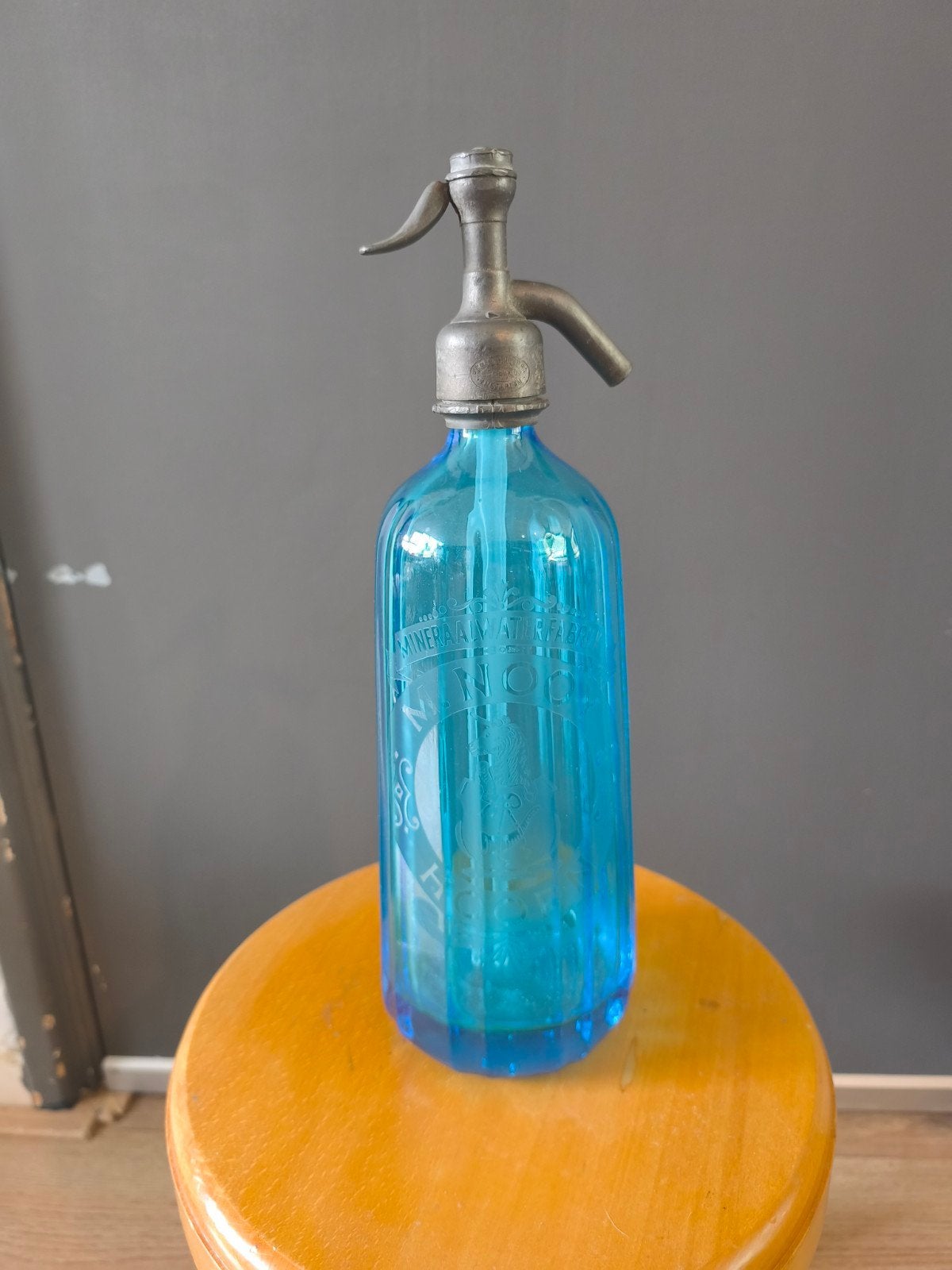 Antieke blauwe glazen sifon M. Nooy Mineraalwaterfabriek, Antiek en Kunst, Ophalen of Verzenden