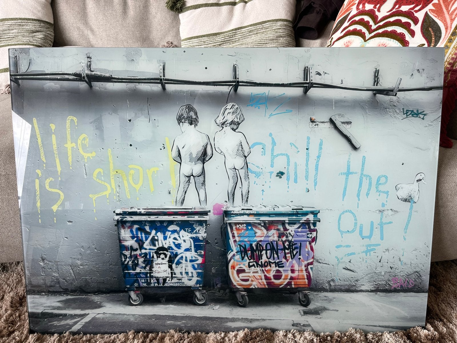 Modern schilderij: 'Life is short, chill the f*** out!', Antiek en Kunst, Ophalen, Figuren, Kunststof, Gelakt/vernis