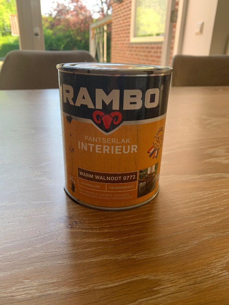 Rambo pantserlak warm walnoot 0,5 liter, Doe-het-zelf en Verbouw, Verf, Beits en Lak, Ophalen, Overige kleuren, Zo goed als nieuw