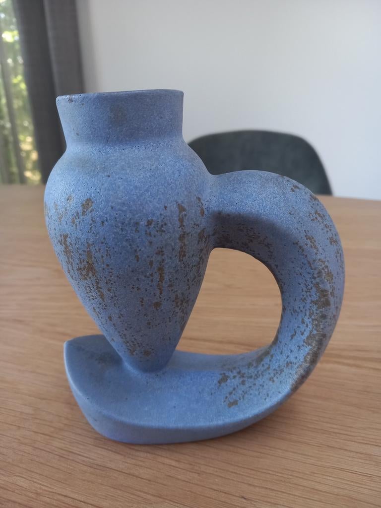 Unieke blauwe vaas van Duifs Keramiek., Ophalen of Verzenden