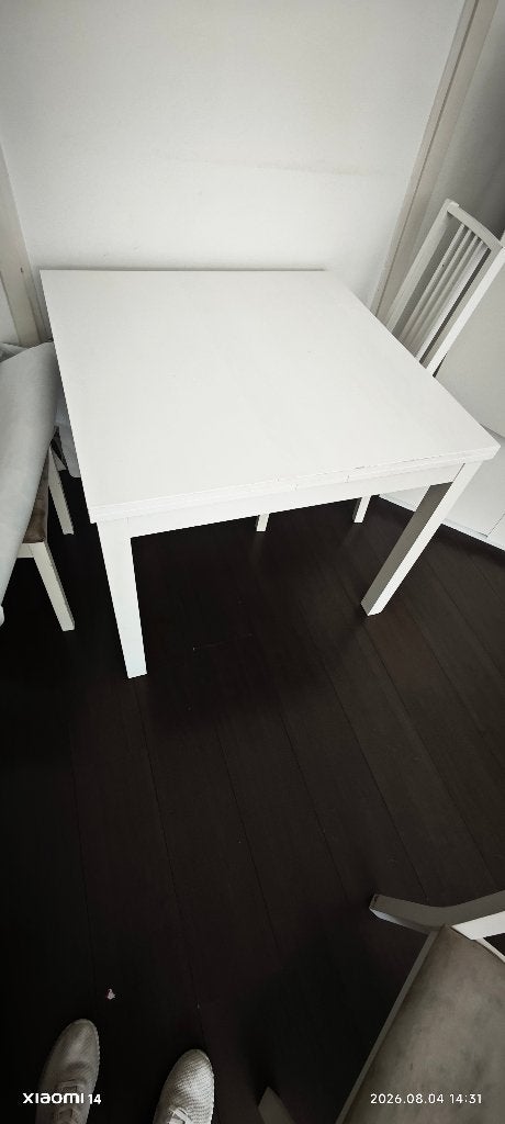 IKEA BJURSTA Uitschuifbare tafel wit - 90/129/168x90 cm, Ophalen, Gebruikt, Rechthoekig, 50 tot 100 cm
