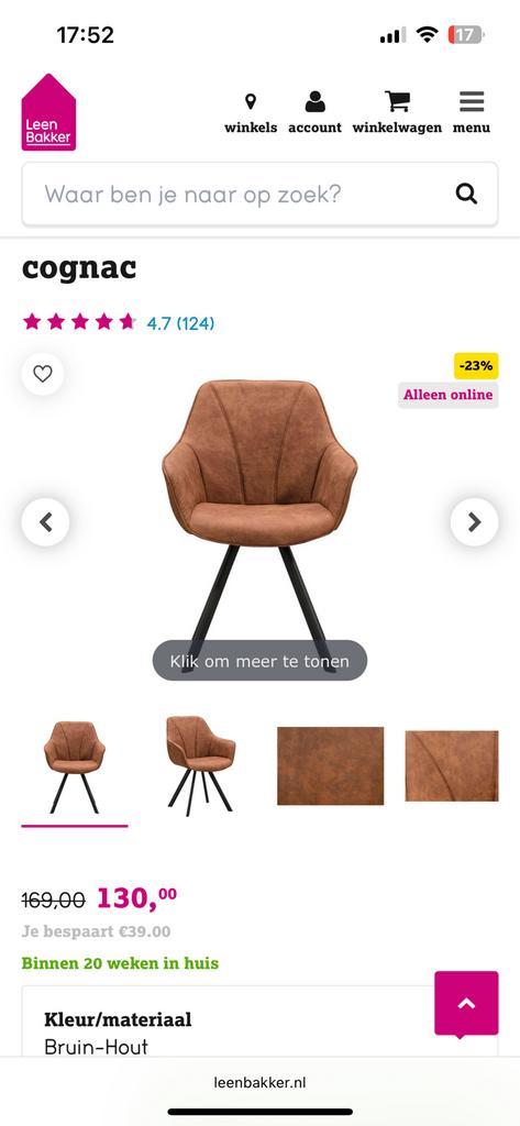 Stoel Bas Leen Bakker 6 stuks beschikbaar, Ophalen, Gebruikt, Bruin