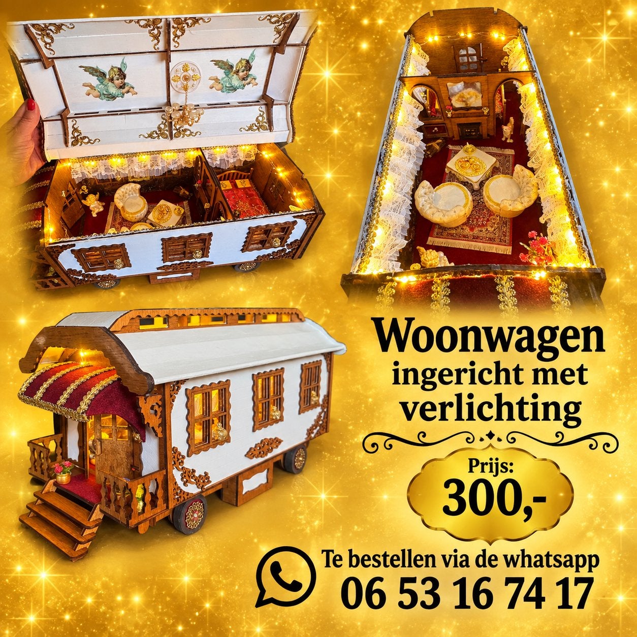 Woonwagen/ rollenman ingericht met verlichting, Hobby en Vrije tijd, Ophalen, Zo goed als nieuw