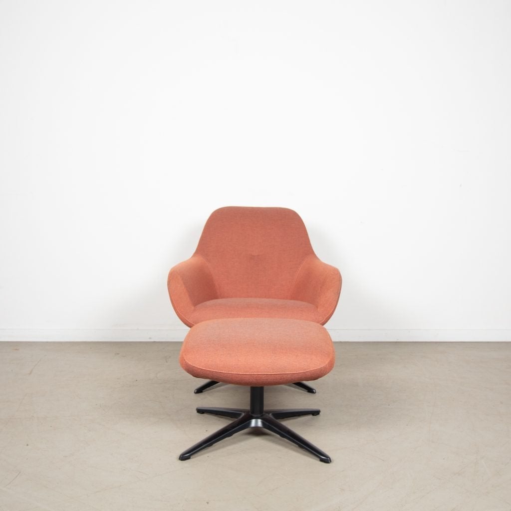 Pode Spot Fauteuil Oranje Stof + Hocker, Niet ingevuld, Niet ingevuld, Zo goed als nieuw, 75 tot 100 cm