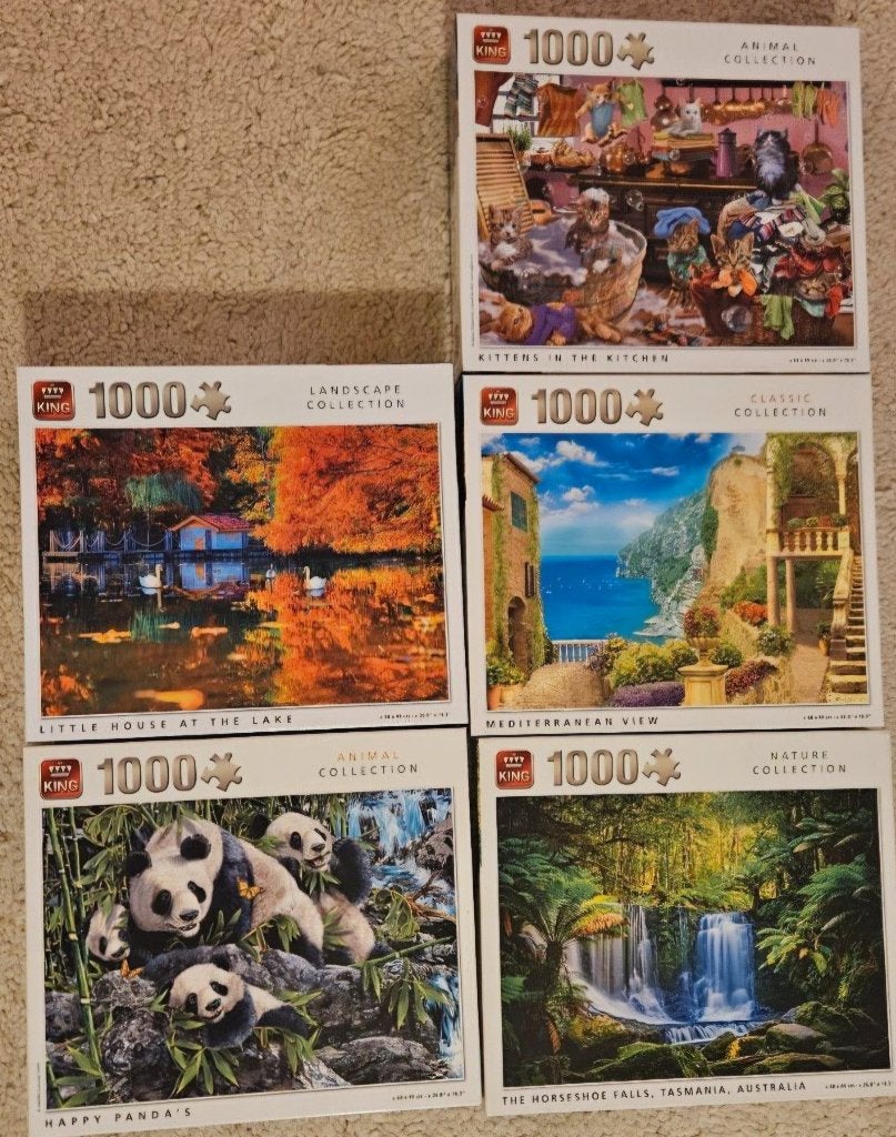 5 king landschape puzzels collec. 1000 stukjes ( pr.p.stuk), Ophalen, 500 t/m 1500 stukjes, Gebruikt, Legpuzzel