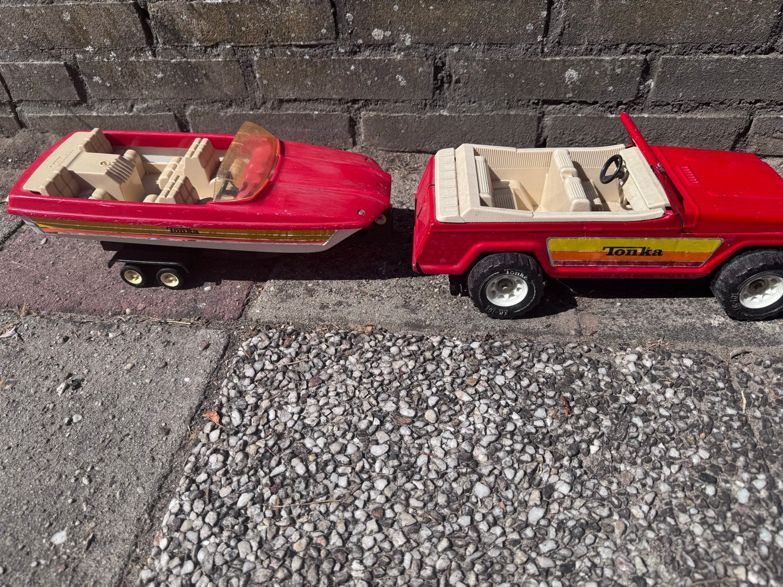 Tonka Jeep met boot en trailer - Vintage speelgoed, Ophalen, Gebruikt