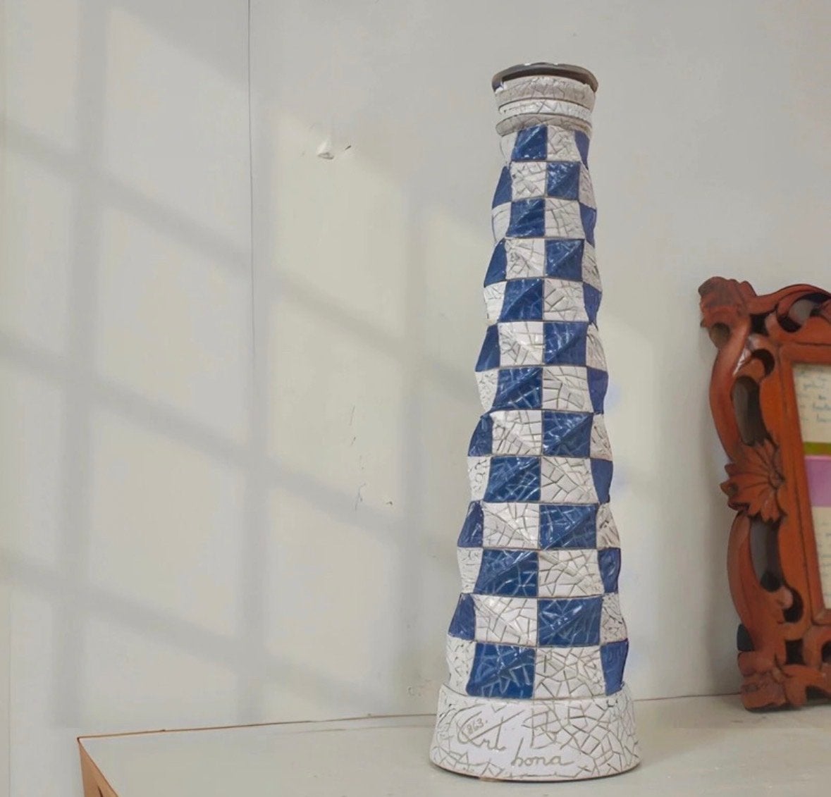 Art Bona Mozaïek Kandelaar – Blue & White “Gaudi Palau”, Ophalen of Verzenden, Keramiek of Aardewerk