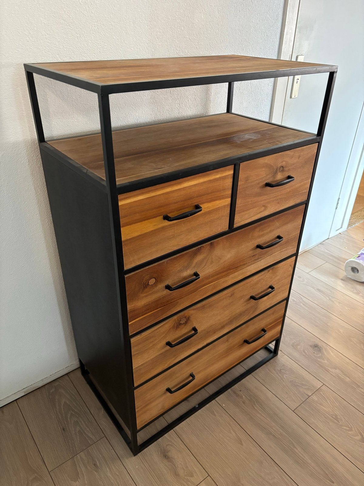 Ladekastje Xenos - Industrieel design met hout en metaal, Huis en Inrichting, Ophalen, Gebruikt, 5 laden of meer, 100 tot 150 cm