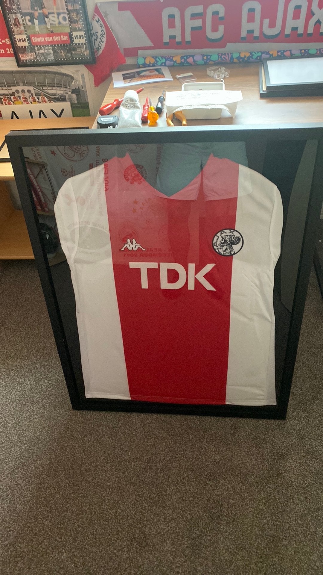Ajax 85/89 TDK sponsor shirt kappa  in lijst, Verzamelen, Sportartikelen en Voetbal, Ophalen, Zo goed als nieuw, Ajax, Shirt