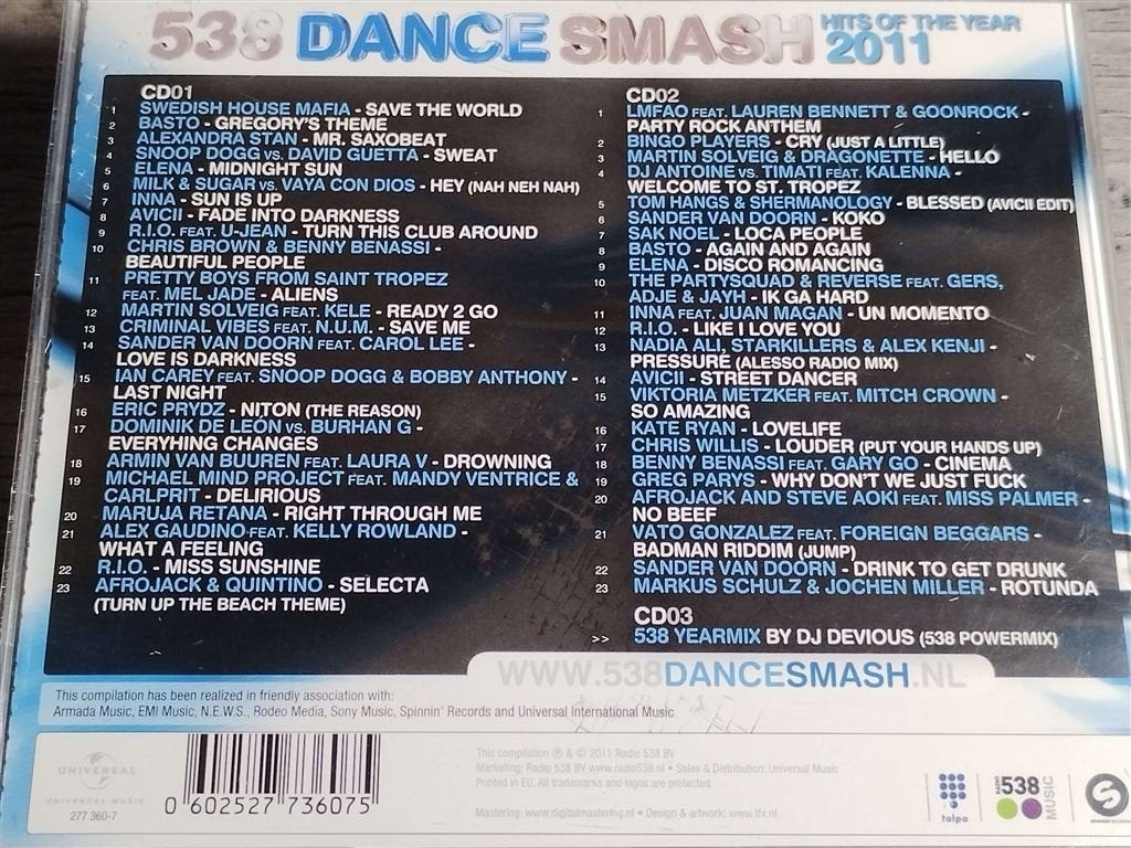 538 Dance Smash - Hits Of The Year 2011 [3CD], Ophalen of Verzenden, Zo goed als nieuw, Dance