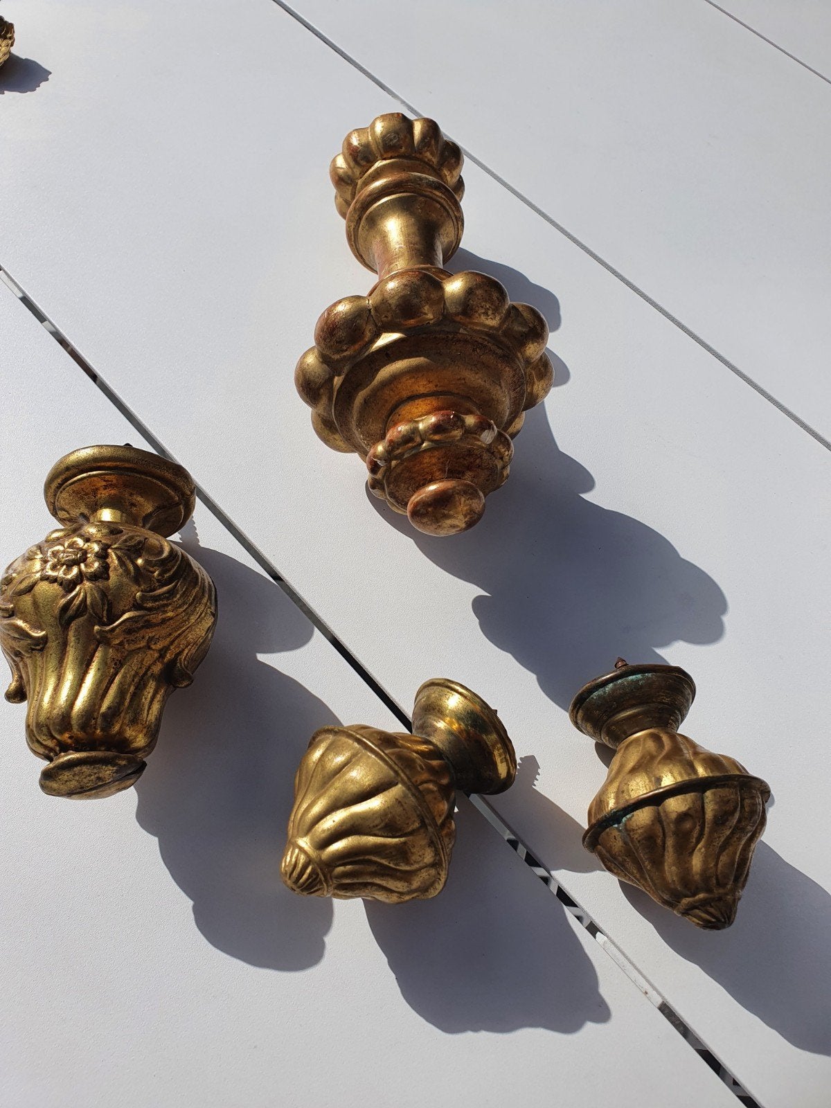 Antieke Franse dennenappel finial gordijn verguld brons €69, Ophalen of Verzenden