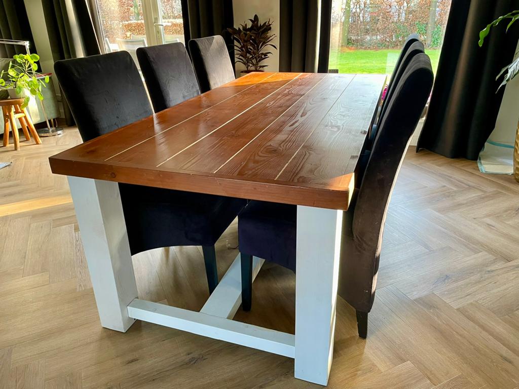 6 persoons tafel + 6 stoelen, Huis en Inrichting, Tafels | Eettafels, Ophalen, 200 cm of meer, 50 tot 100 cm, Zo goed als nieuw