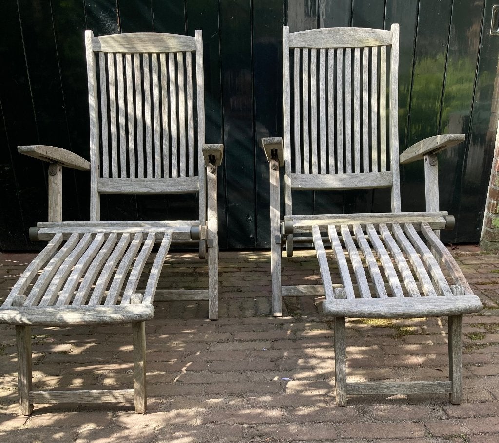 ligstoelen/deckchairs massief teak Teak & Garden, Tuin en Terras, Ophalen, Gebruikt, Teakhout, Verstelbaar
