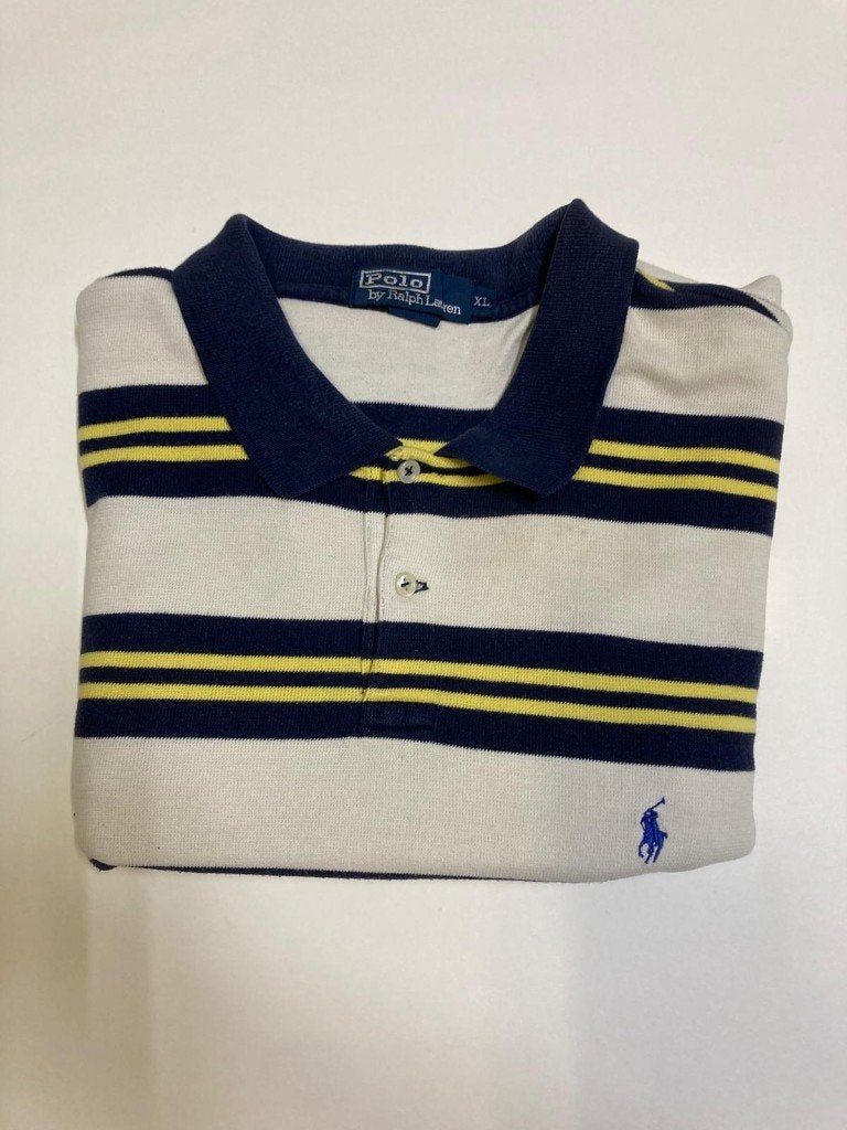 2000s Ralph Lauren Polo – XL - White Blue Yellow - Blue Pony, Blauw, Ralph Lauren, Maat 56/58 (XL), Ophalen of Verzenden