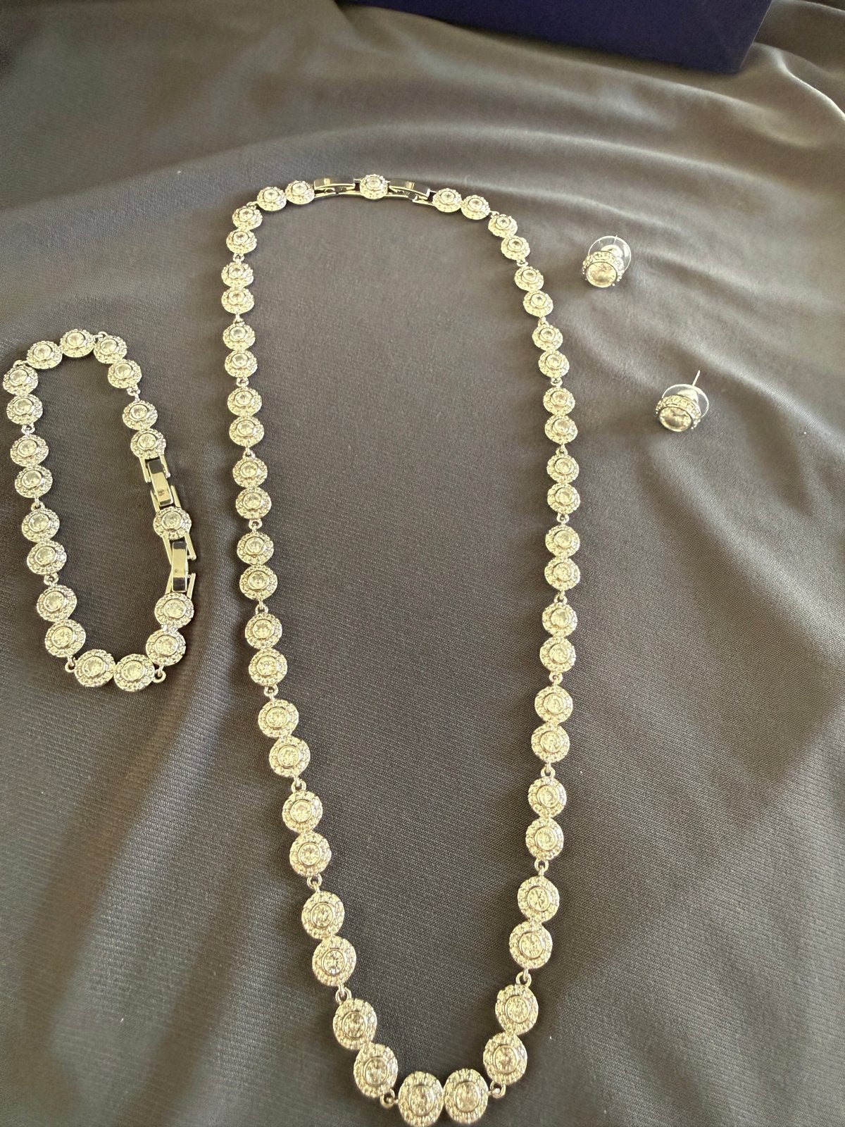 Swarovski zilveren sieradenset: ketting, armband, oorbellen, Overige materialen, Nieuw, Ophalen of Verzenden, Verstelbaar