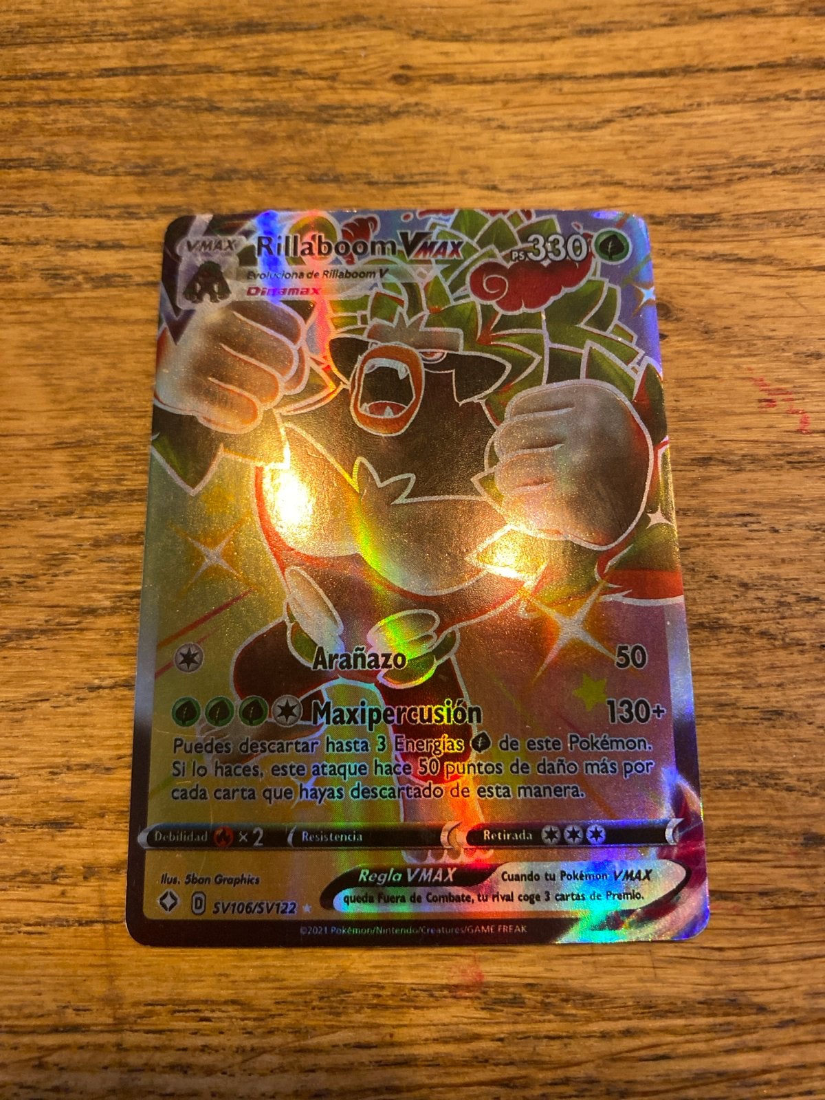Rillaboom VMAX Pokémon kaart SV106/SV122 Glanzend, Ophalen of Verzenden, Zo goed als nieuw, Losse kaart, Foil
