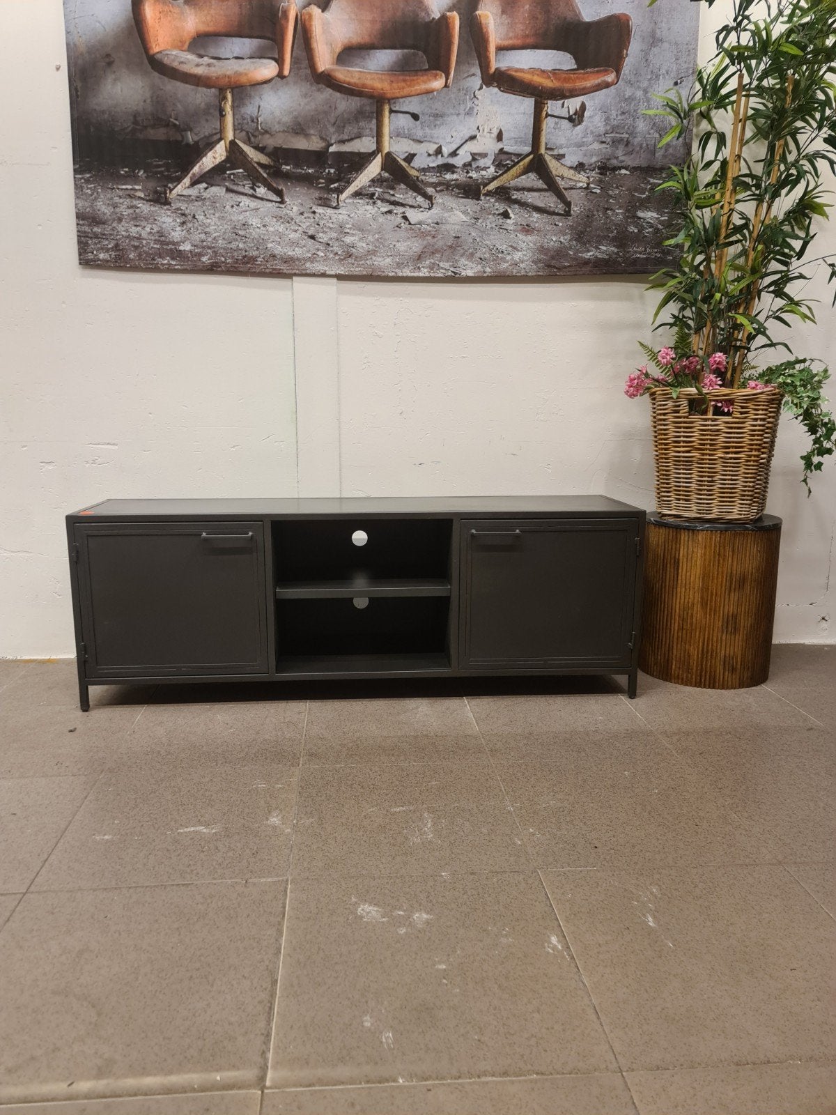 Nieuw industrieel tv meubel 160x55x40cm metaal antraciet, Ophalen, Zwart, ., Nieuw