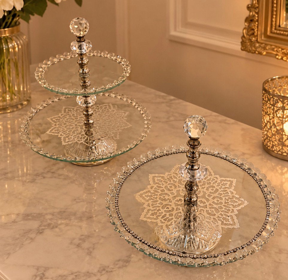 2xnieuwe etagere spiegel diamant zilver bling strass oosters, Ophalen of Verzenden, Nieuw, Etagère, Glas