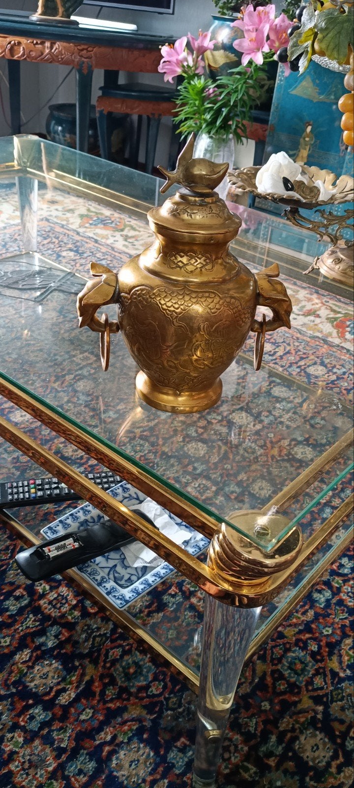 Antieke Chinese koper kan met ringen en Olifanten, Antiek en Kunst, Ophalen of Verzenden, Brons