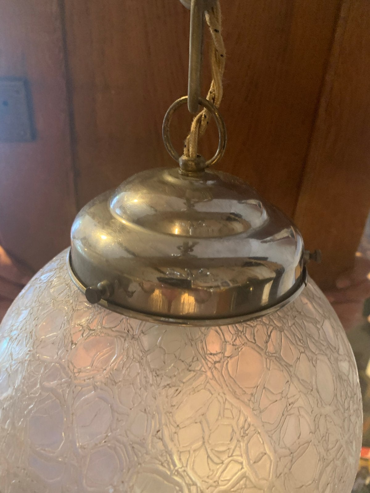 Art deco glazen bol hanglamp met craquelé effect, Antiek en Kunst, Ophalen of Verzenden