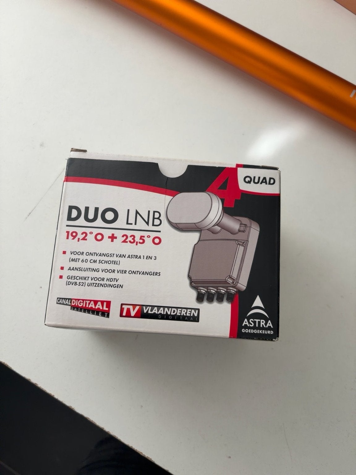 Nieuwe DUO LNB 19,2 + 23,5 Quad voor 4 ontvangers, Ophalen, Nieuw, (Schotel)antenne-accessoires, Overige merken