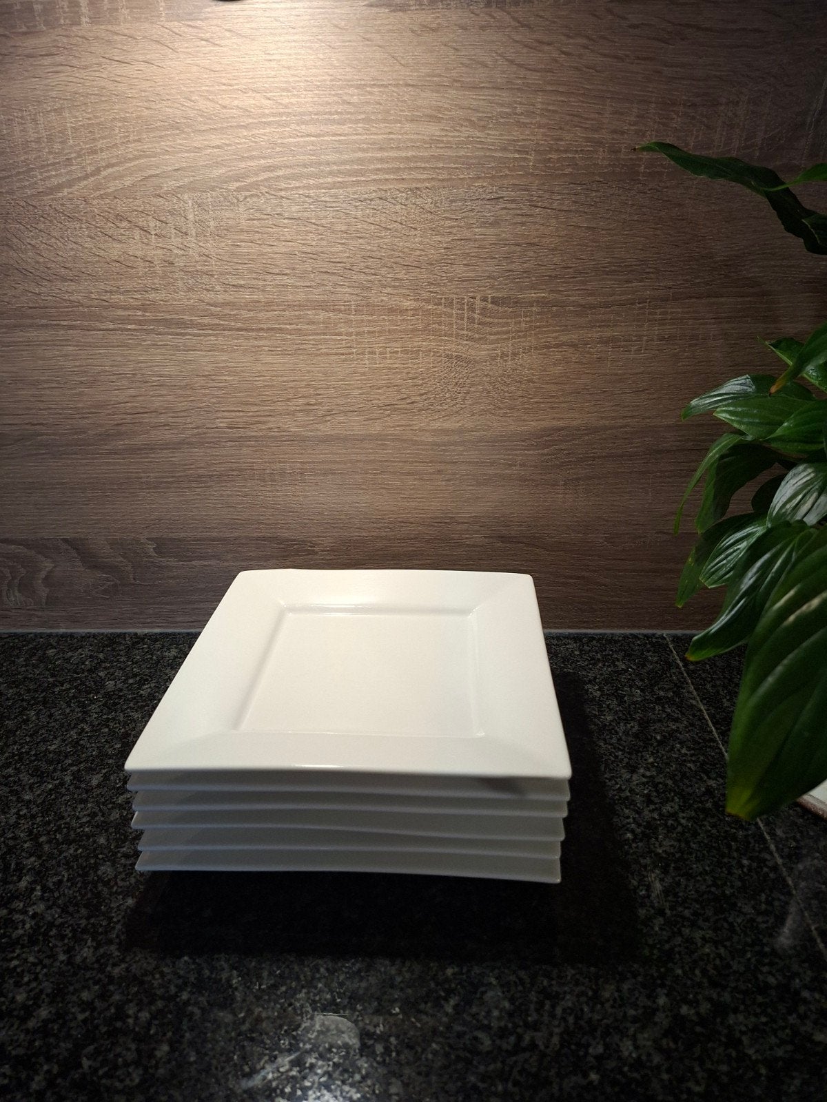 Set van 6 witte vierkante borden - 22x22 cm, Ophalen, Gebruikt, Keramiek, Bord(en)