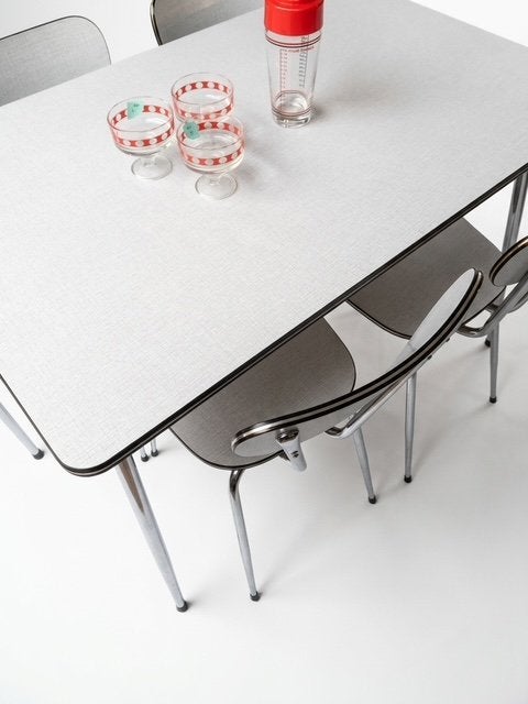 Eettafel met 4 stoelen formica - vintage retro tafel stoel, Ophalen, Gebruikt, Overige houtsoorten, 100 tot 150 cm