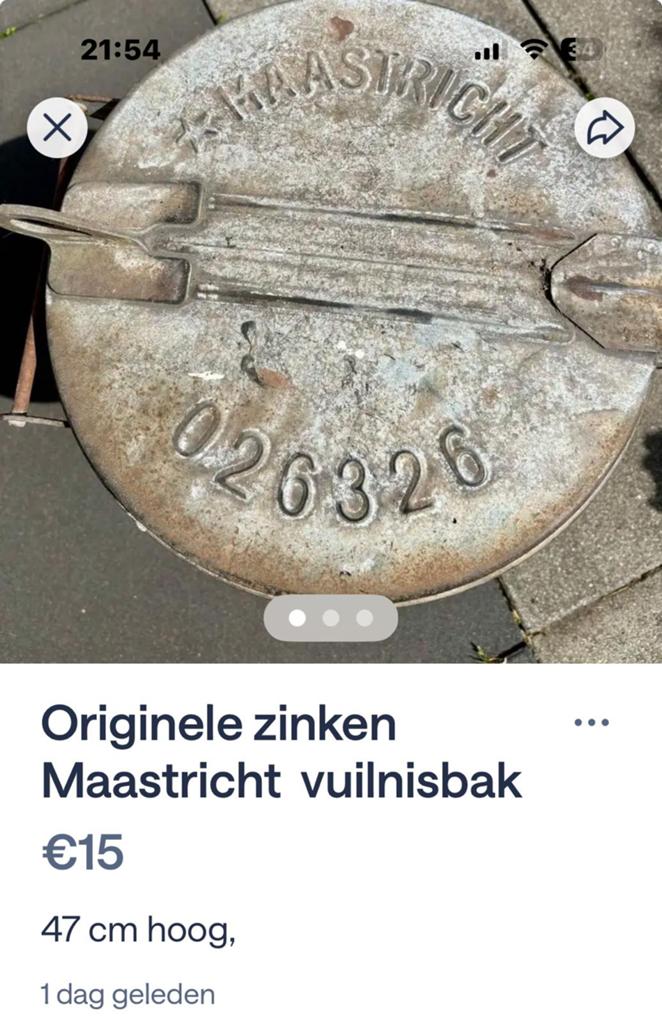 Te koop; originele Maastrichtse zinken afvalemmer., Ophalen of Verzenden