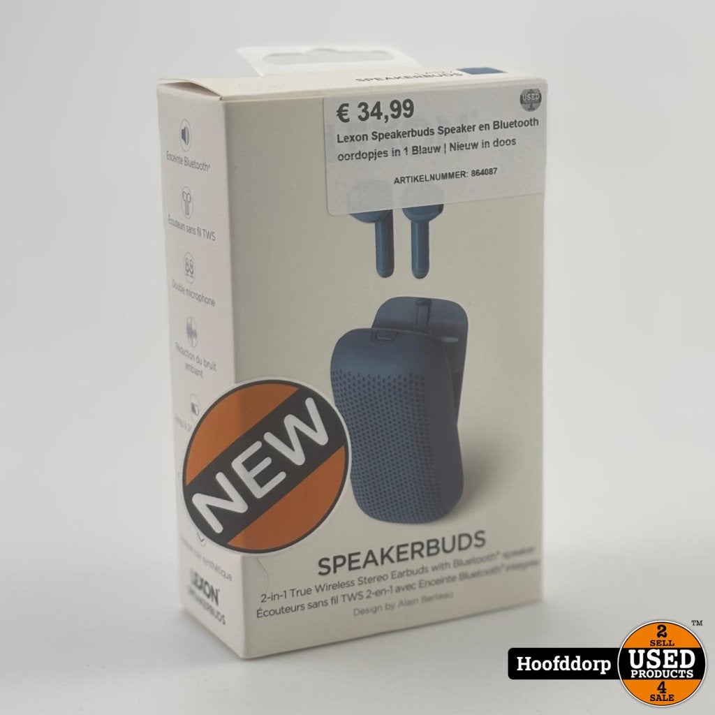 Lexon Speakerbuds Speaker en Bluetooth oordopjes in 1 Blauw, Lexon, Gebruikt, https://www.lexon-design.com/contact, Lexon Design, 125 rue de Turenne, 75003 Parijs, Frankrijk