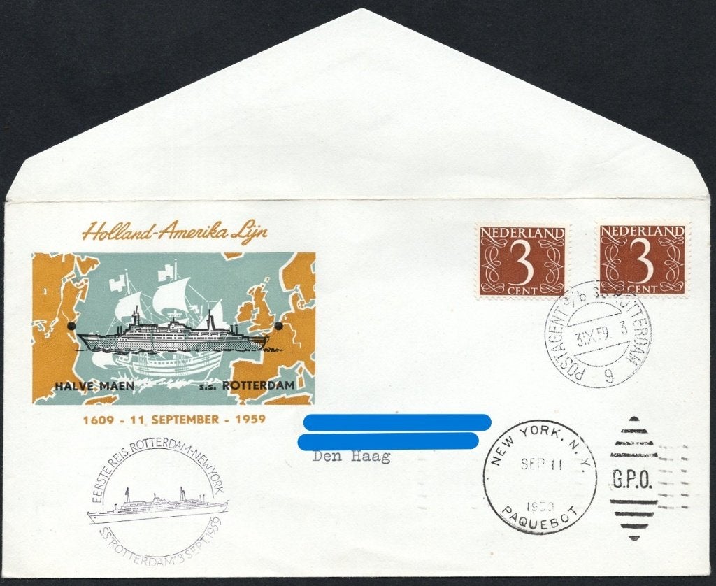 350 jaar Holland-Amerika Lijn 1959 - Halve Maen/ ssRotterdam, Postzegels en Munten, Verzenden, Envelop