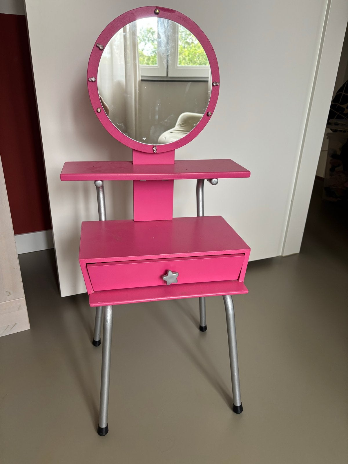 Roze kaptafel met spiegel en lade, Ophalen, Gebruikt, Tafel(s)
