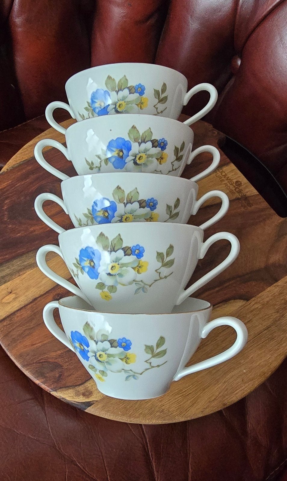 Vintage Kahla soepkommen set - blauwe viooltjes, Ophalen of Verzenden