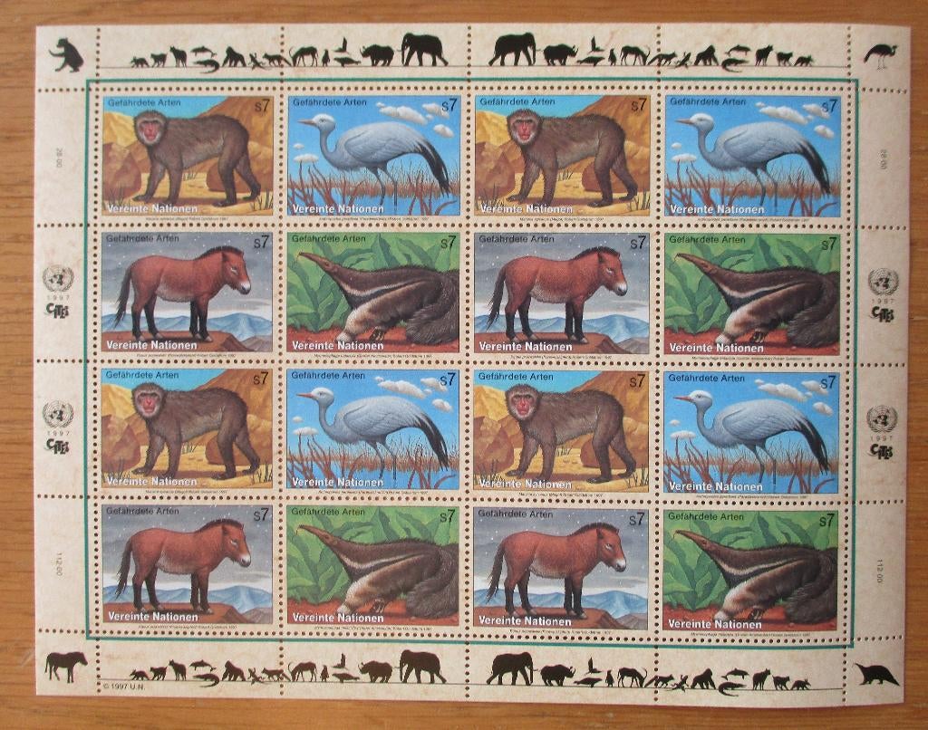 VN Wenen, serie Bedreigde diersoorten, compleet vel, 1997, Verzenden, Postfris, Dier of Natuur