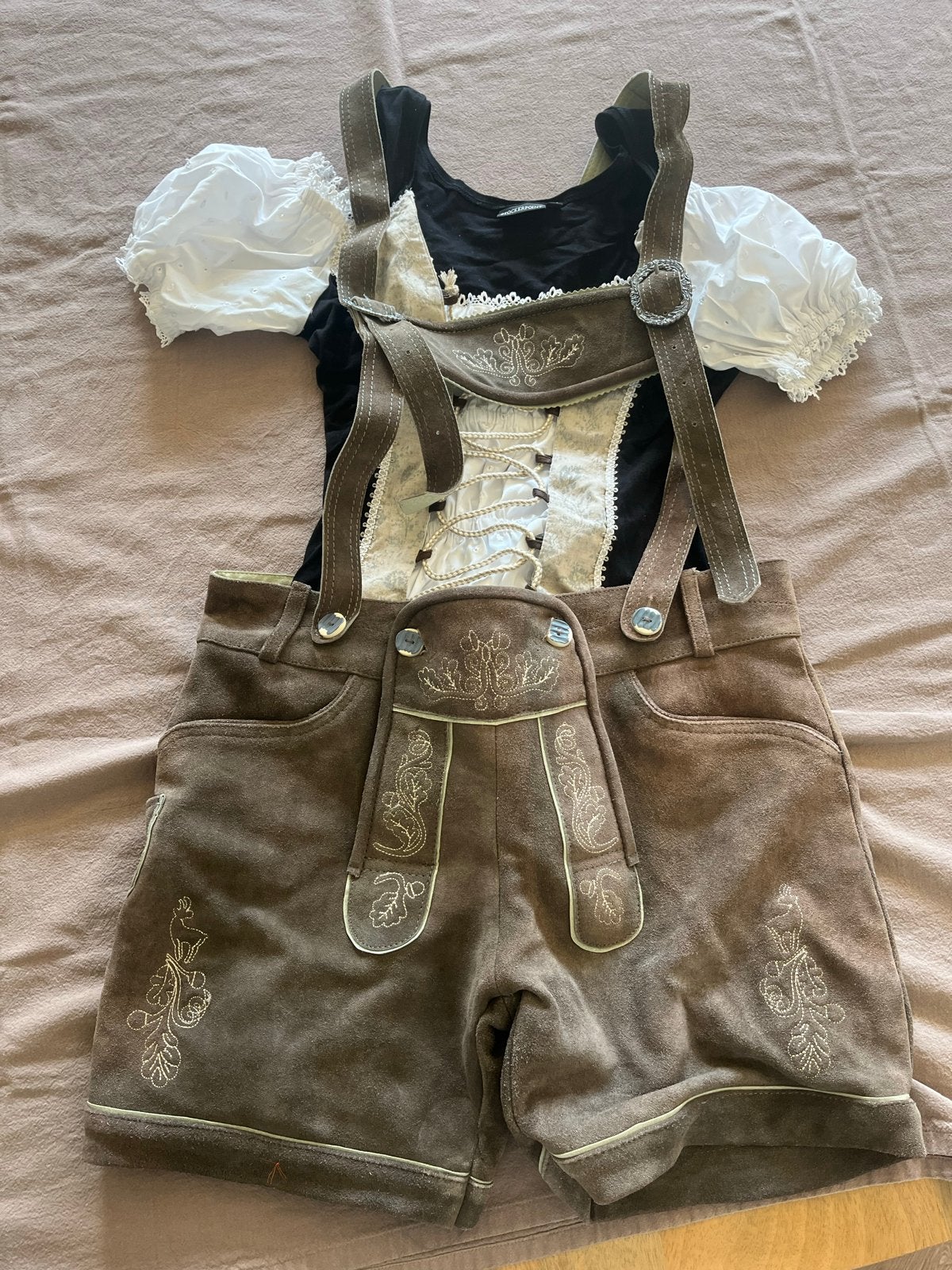 Lederhozen Oktoberfest set - Maat 40 - 44, Overige typen, Bruin, Maat 42/44 (L), Ophalen of Verzenden