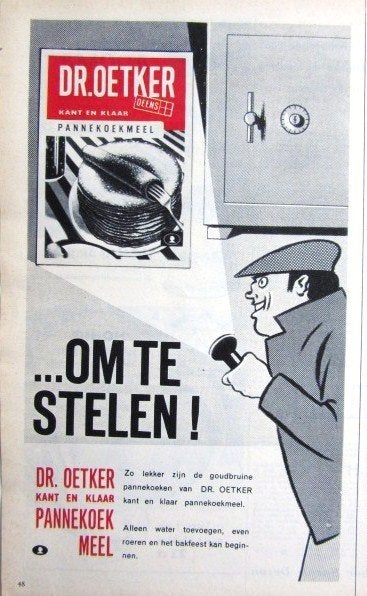 23 vintage advertenties reclames Dr. Oetker 54-80 pannekoek, Verzamelen, Ophalen of Verzenden, Gebruikt, Overige typen