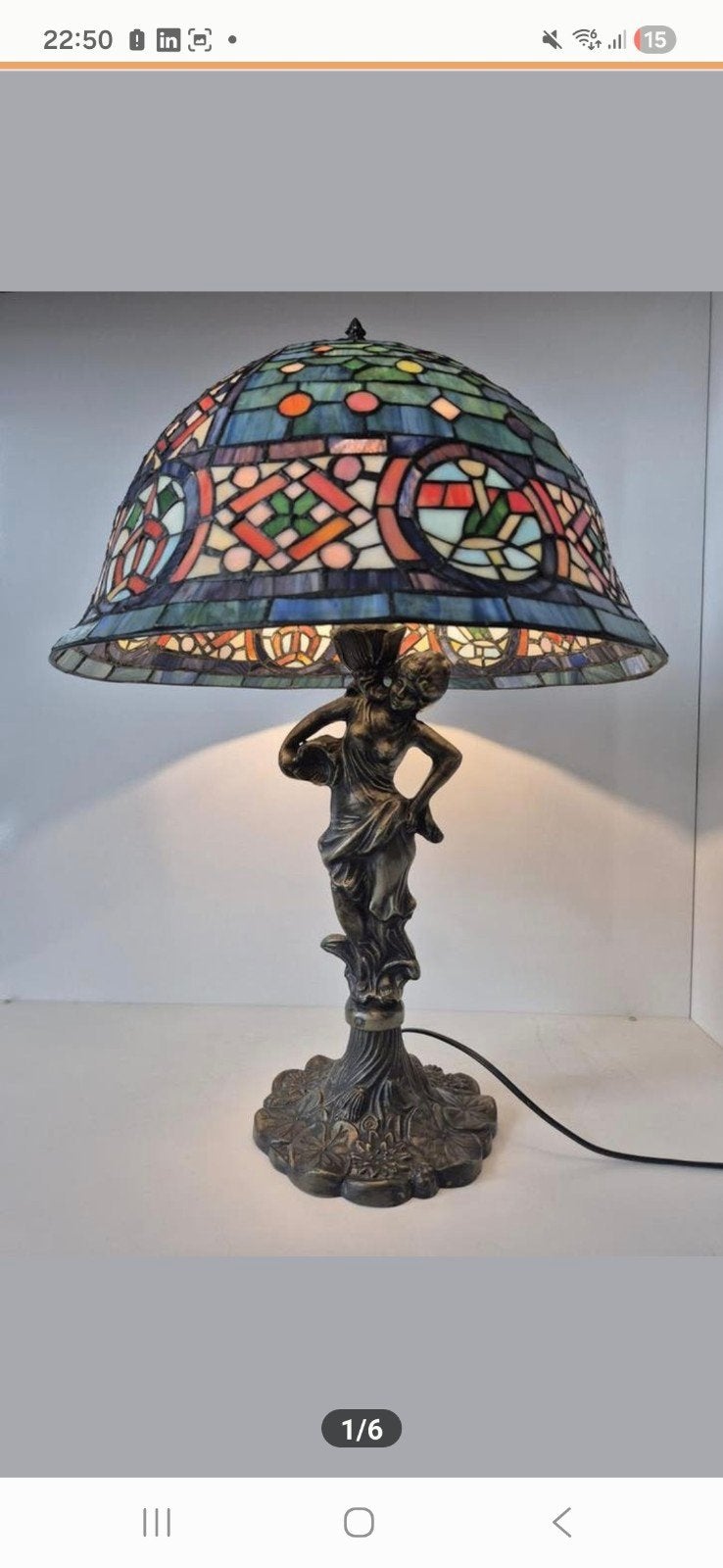 Tiffany lamp 68 cm hoog met bronzen beeld, Ophalen of Verzenden