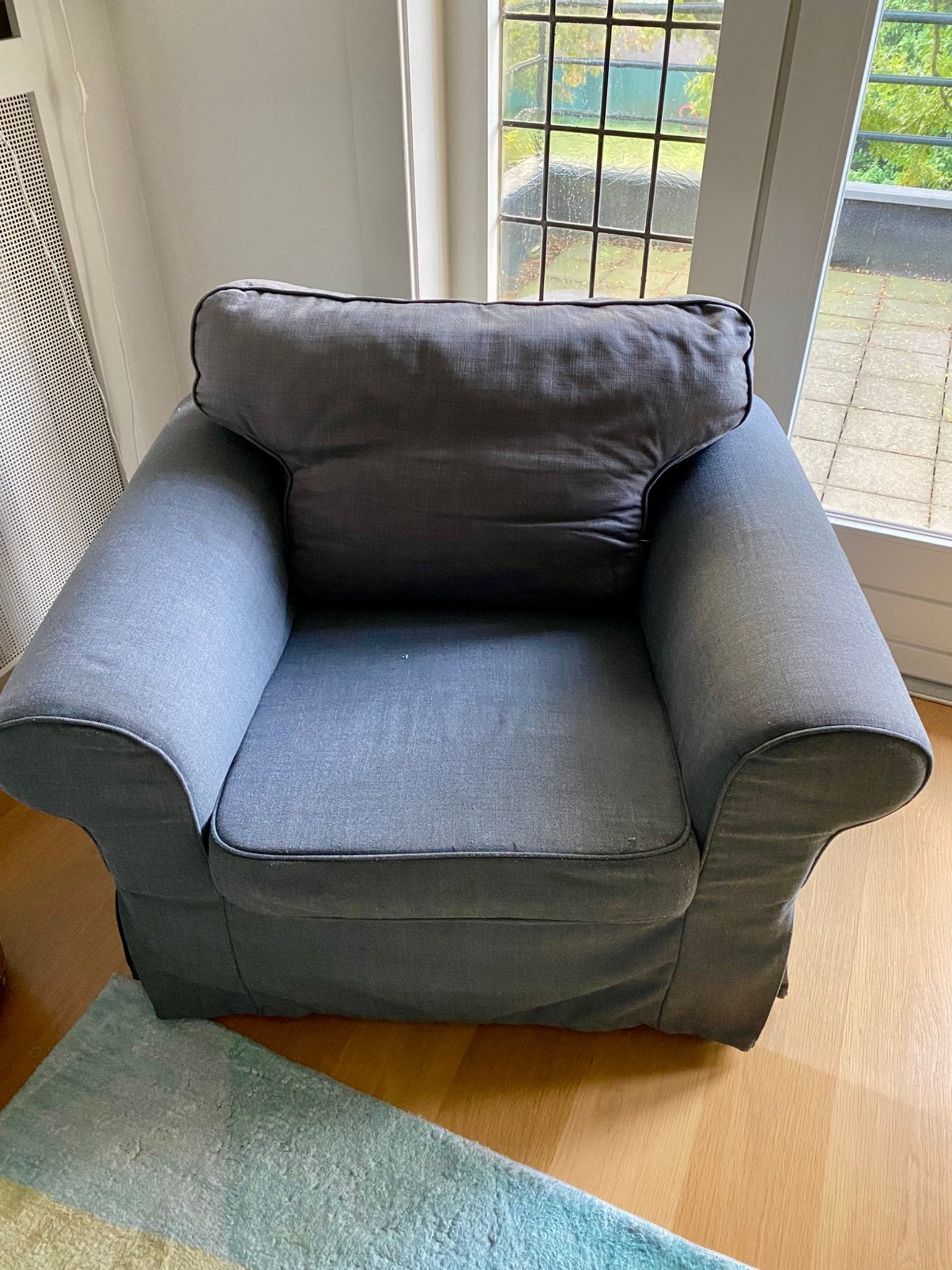 Donkergrijze Ektorp fauteuil, Ophalen, Eenpersoons, 75 tot 100 cm, Zo goed als nieuw