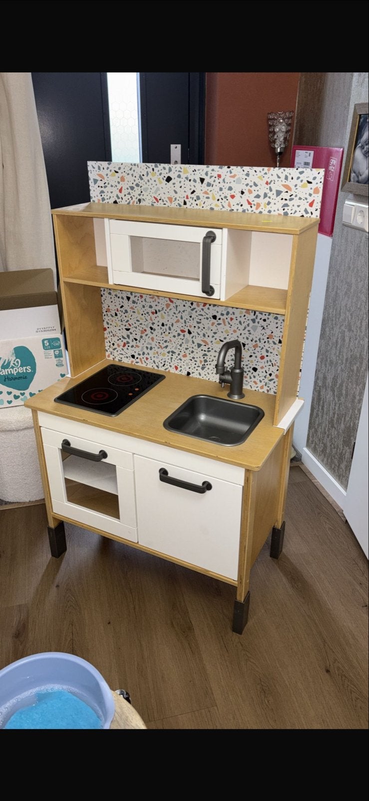 Houten speelkeuken met magnetron en kookplaat, Ophalen, Gebruikt, Hout, Speelkeuken