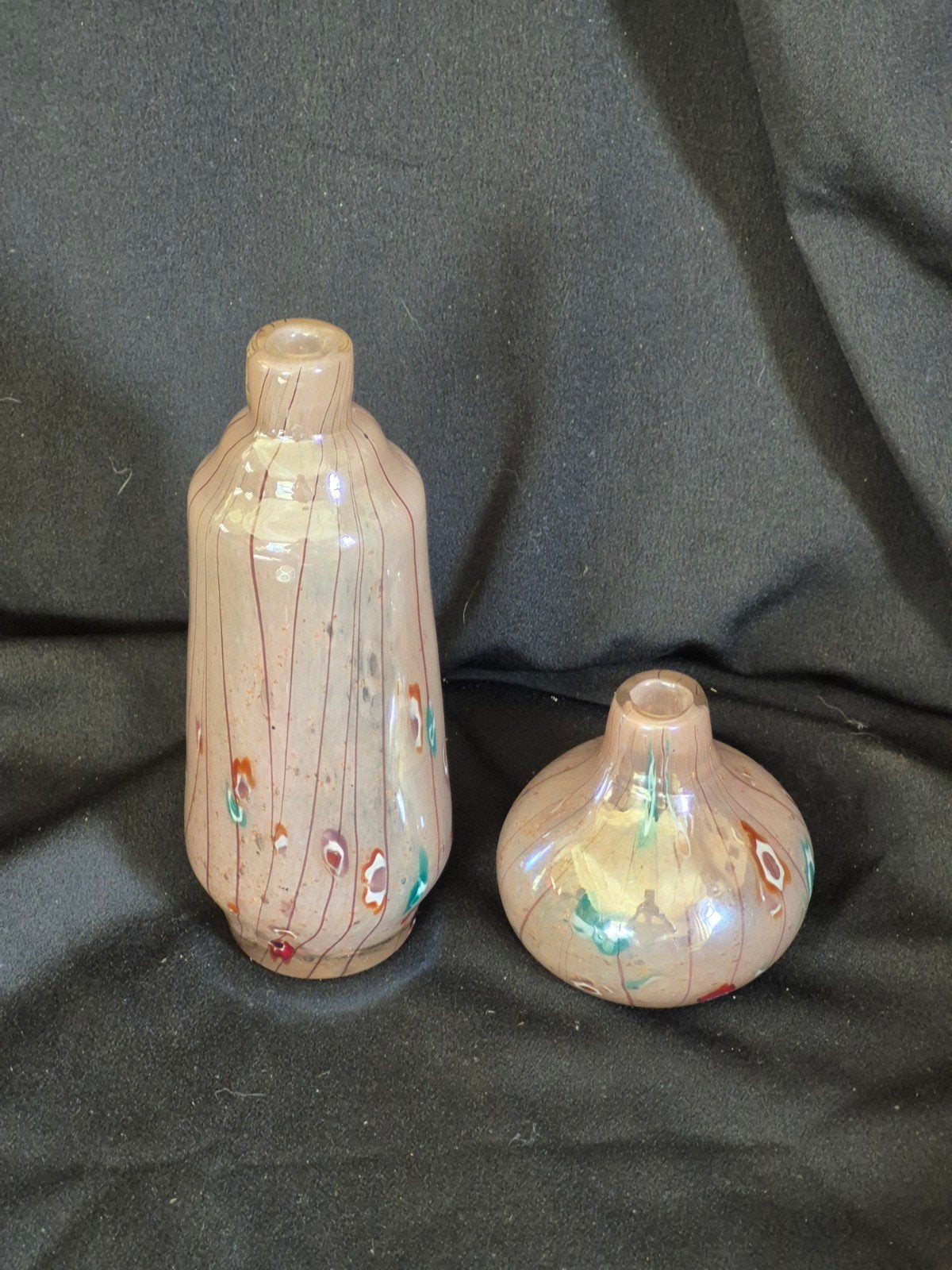 Set van 2 vaasjes van des pots. 17.5 en 10 cm. Setprijs, Ophalen of Verzenden, Zo goed als nieuw, Glas, 18 cm