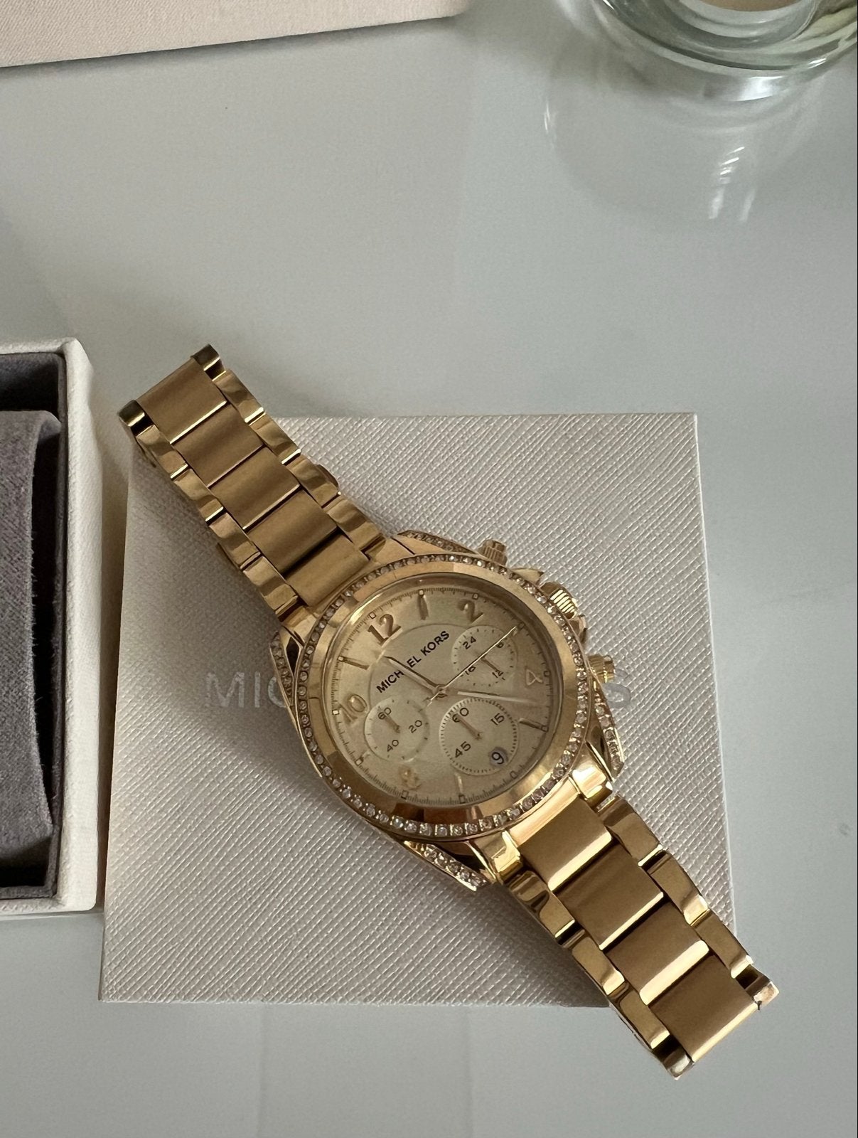 Michael Kors dameshorloge goudkleurig met strass MK4334, Overige merken, Staal, Polshorloge, Ophalen of Verzenden