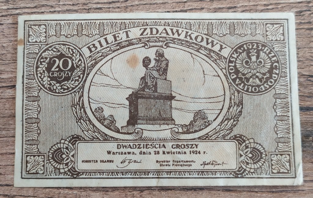 20 Groszys (20 Groszy) (0.20) Bilet Zdawkowy 1924 - Polen, Ophalen of Verzenden, Polen, Los biljet
