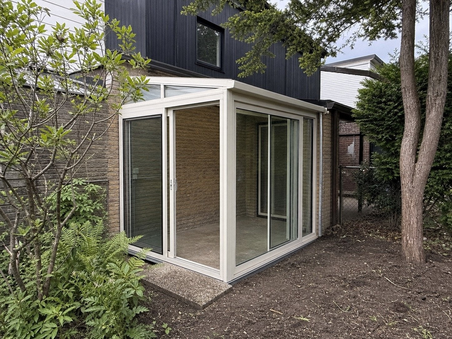 Gebruikte serre met schuifdeuren en dubbelglas 270x235cm, Gevelraam of Ruit, Gebruikt, Dubbelglas, 160 cm of meer