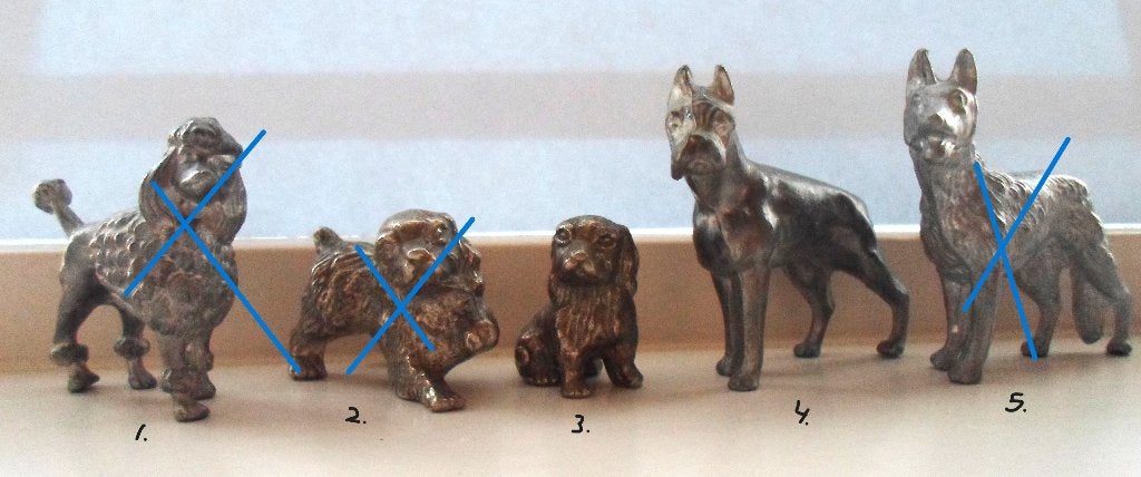 5 Tinnen en zilvertinnen hondjes. 5 euro per stuk., Ophalen of Verzenden