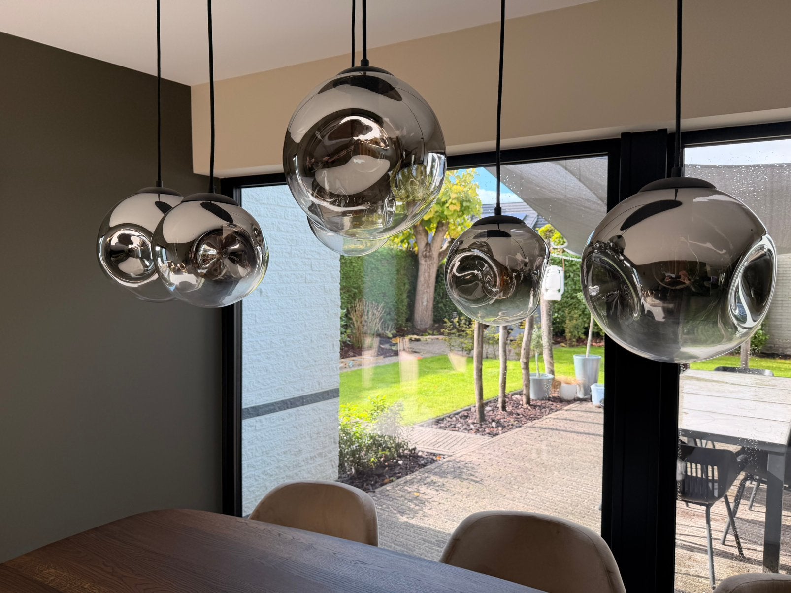 6x glazen bol smoke/spiegel hanglamp organische vorm Qazqa, Ophalen, Nieuw, Glas, E27 (groot)